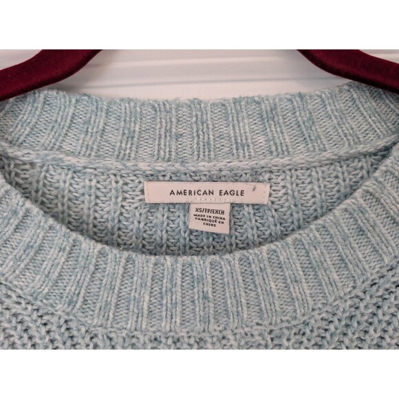 American Eagle Light Blue Crewneck Raglan Sleeve Knit Sweater Women's Size XS - Picture 2 of 11